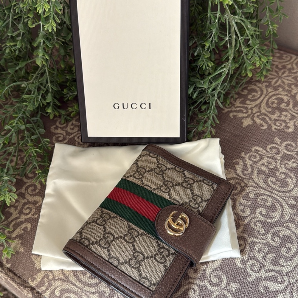 Gucci GG Supreme Monogram Web Ophidia Passport Case W/ COA BOX+DUST BAG